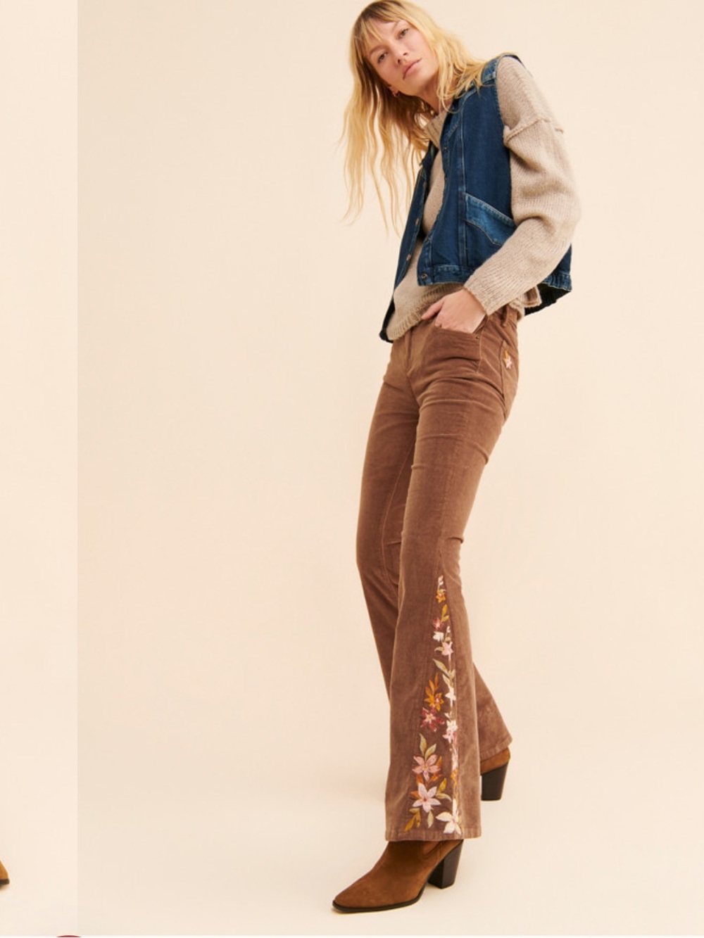 Driftwood Farrah Flare Embroidered Corduroy Jeans 26 x 34 - Picture 3 of 14